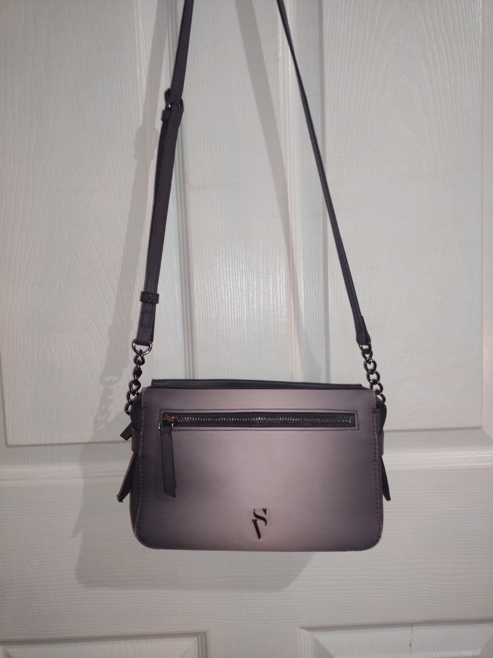 Vera Wang Gray Crossbody Bag with Front Zip and Chain Detail